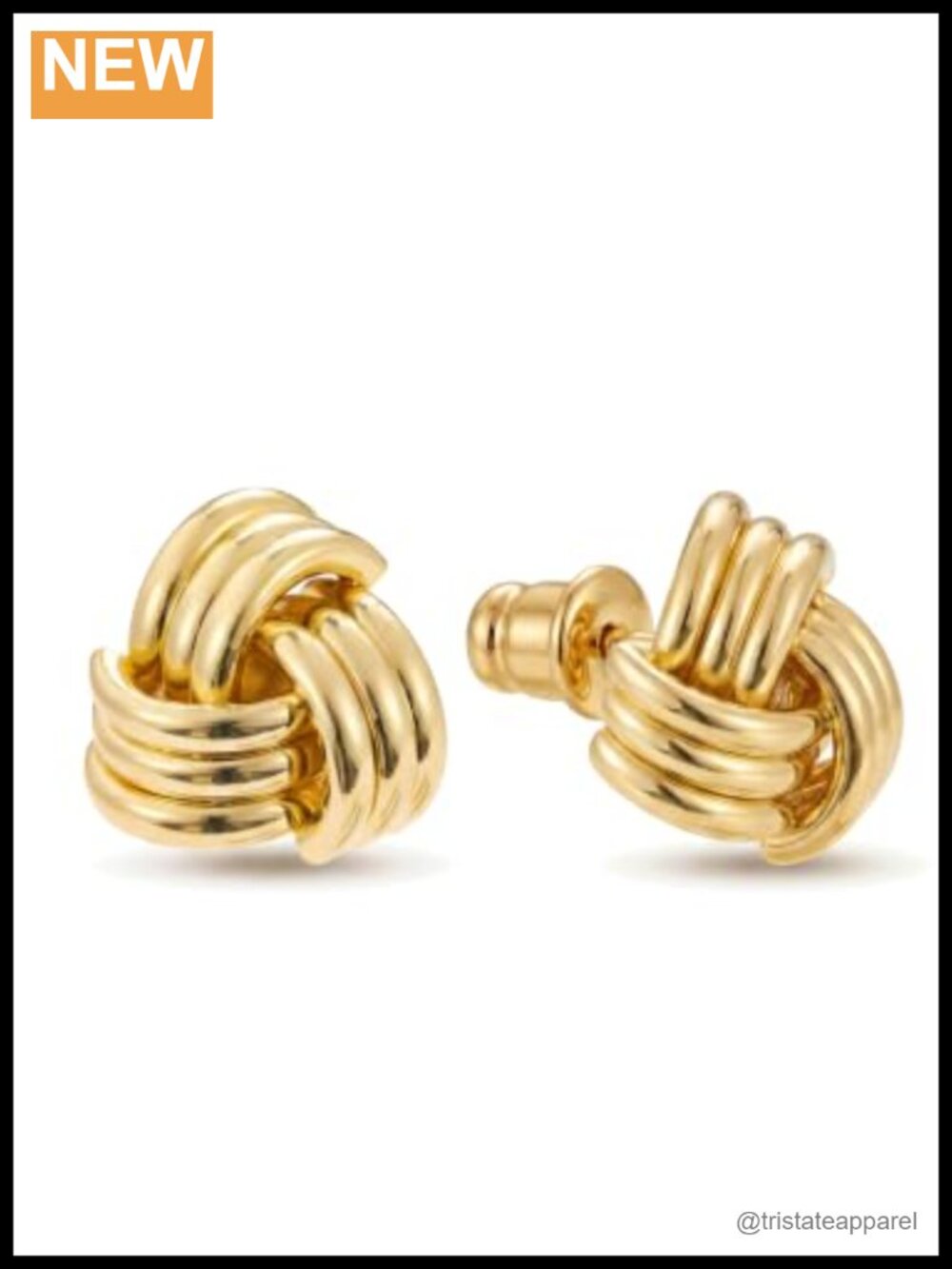 14K Gold Plated Stud Earrings Triple Knot Hypoallergenic Women